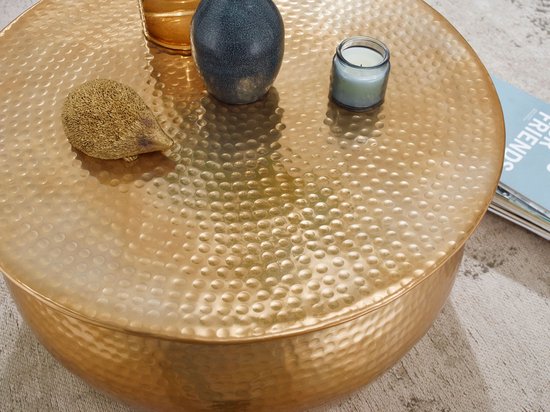 salontafel KARAM 60x30,5x60 cm aluminium gouden bijzettafel oosterse rond | Plat gehamerd koffietafeltje metaal Design salontafel modern | Tafel klein Indiaas stub tafel klein