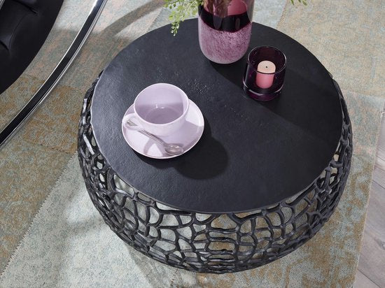Coffee Table Aluminium 66x66x30 cm Coffee Table Metal Black | Round Living Room Table | Modern Living Room Table | Small Side Table