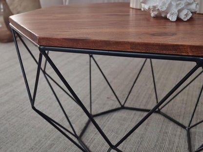 coffee table sheesham solid wood / metal 66 x 40 x 66 cm | Living room table solid brown | Coffee table Modern wooden table | Table living room industrial