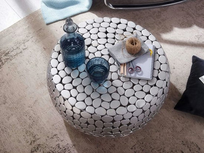 Koffietafel Aluminium 66x66x32 cm Salontafel Metaal Zilver | Tafel Woonkamer Rond | Woonkamertafel Modern | Kleine Bijzettafel