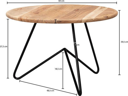 salontafel 60x39,5x60 cm acacia massief houten / metalen salontafel | Design woonkamer tafel rond | Massieve salontafel | Kleine tafel woonkamer