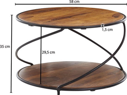 coffee table 58x58x35 cm solid sheesham wood / metal coffee table round | Designer coffee table solid | Small side table living room modern with storage