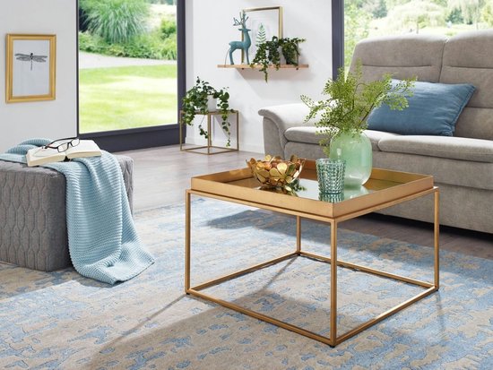 Coffee Table Glass and Metal 60x60x41 cm Coffee Table Gold | Table Living Room Square Mirrored | Living Room Table Modern | Small Side Table Mirrored Glass