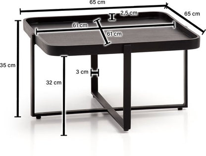 Salontafel 65x65x35 cm Mango Massief Hout / Metaal Zwart Sofa Tafel Vierkant | Design woonkamertafel met opstaande rand | IndustriÃ«le salontafel woonkamer met afgeronde hoeken
