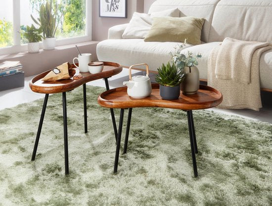 salontafel WL5.670 71x42x40 cm Sheesham massieve zitbank niervorm met metalen poten | Salontafel massief hout | Kleine niertafel echt hout | Stubentisch Holz | Bijzettafel Modern