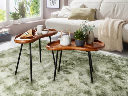 salontafel WL5.670 71x42x40 cm Sheesham massieve zitbank niervorm met metalen poten | Salontafel massief hout | Kleine niertafel echt hout | Stubentisch Holz | Bijzettafel Modern