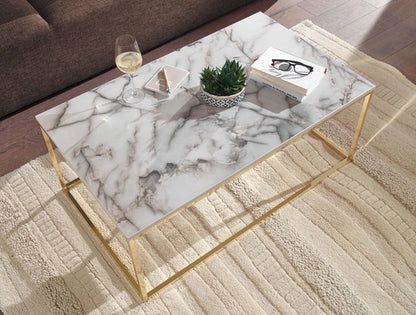 Coffee Table 100x60x40 cm with Marble Look White / Gold Rectangular Coffee Table | Living Room Table Modern | Low Side Table Living Room Table