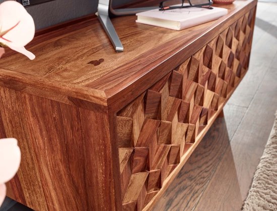 HiFi Lowboard Massief Sheesham-Hout TV-Dressoir 92x44x35 cm met Vouwdeur | TV-Meubel Hoog | TV-Tafel TV-Bord Woonkamer Modern
