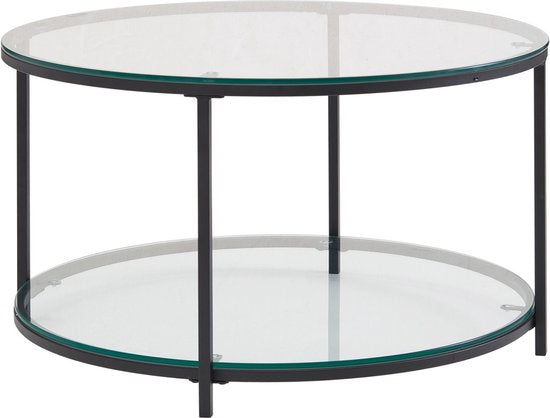 Koffietafel Glazen en Metaal 80x80x45 cm Ronde Salontafel | Tafel Woonkamer Moderne met Opbergruimte | Lage Bijzettafel Woonkamertafel