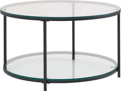 Koffietafel Glazen en Metaal 80x80x45 cm Ronde Salontafel | Tafel Woonkamer Moderne met Opbergruimte | Lage Bijzettafel Woonkamertafel