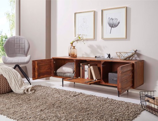 HiFi Lowboard WL5.636 Sheesham massief houten landhuis TV-dressoir 147x50x38cm | TV-meubel Onderkast met 3 deuren | Opbergvak voor tv-tafel | TV-meubel voor tv