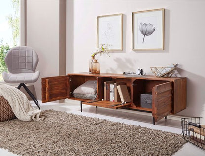 HiFi Lowboard WL5.636 Sheesham massief houten landhuis TV-dressoir 147x50x38cm | TV-meubel Onderkast met 3 deuren | Opbergvak voor tv-tafel | TV-meubel voor tv