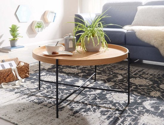 salontafel 78x78x40 cm salontafel hout / metaal woonkamertafel eiken | Design kamertafel modern rond | Houten tafel salontafel | Tafel woonkamer