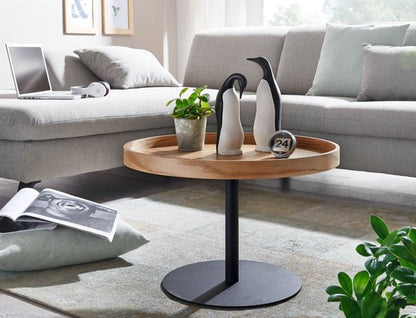 coffee table 61x61x40 cm coffee table wood / metal living room table oak | Design room table modern round | Wooden table coffee table | Table living room