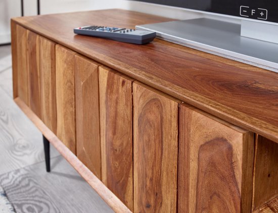 HiFi Lowboard Massief Sheesham-Hout TV-Dressoir 123x42x35 cm met twee Deuren | TV-Meubel Hoog | TV-Tafel TV-Bord Woonkamer Modern