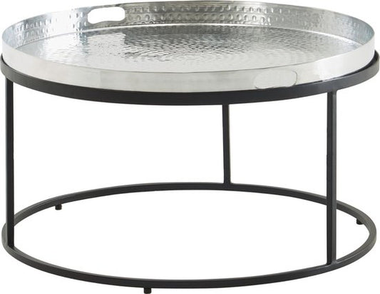 Koffietafel Aluminium 62x62x36 cm Salontafel Gehamerd Metaal Zilver | Tafel Woonkamer Rond | Woonkamertafel Modern | Kleine Bijzettafel