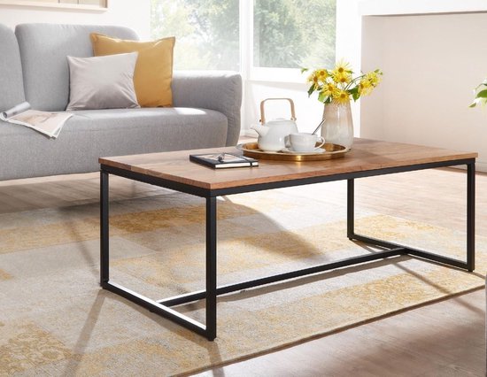 salontafel 110x60x40 cm massief houten metalen salontafel salontafel acacia | IndustriÃ«le kamertafel | Houten tafel, salontafel, massief | Tafel woonkamer