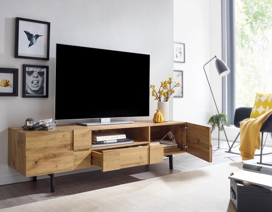 lowboard hout eiken decor 160x46x43 cm TV-dressoir met 2 deuren | Design TV meubel hoog | TV meubel TV meubel modern | TV dressoir woonkamer