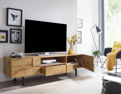 lowboard hout eiken decor 160x46x43 cm TV-dressoir met 2 deuren | Design TV meubel hoog | TV meubel TV meubel modern | TV dressoir woonkamer