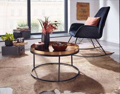 Koffietafel Aluminium 62x62x36 cm Salontafel Gehamerd Metaal Goud | Tafel Woonkamer Rond | Woonkamertafel Modern | Kleine Bijzettafel