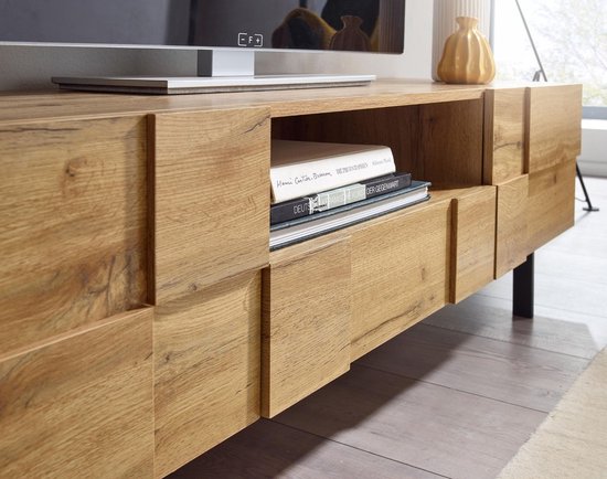 lowboard hout eiken decor 160x46x43 cm TV-dressoir met 2 deuren | Design TV meubel hoog | TV meubel TV meubel modern | TV dressoir woonkamer