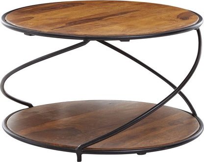 coffee table 58x58x35 cm solid sheesham wood / metal coffee table round | Designer coffee table solid | Small side table living room modern with storage