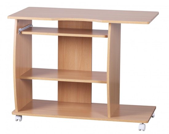 computertafel DIANA oprolbaar Beech 90 x 71 x 50 cm met toetsenbordplateau | Laptop tafel op wieltjes | Pc-tafel met ruimtebesparende printer tray | Bureau voor kleine ruimtes