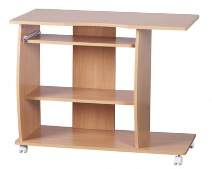 computertafel DIANA oprolbaar Beech 90 x 71 x 50 cm met toetsenbordplateau | Laptop tafel op wieltjes | Pc-tafel met ruimtebesparende printer tray | Bureau voor kleine ruimtes