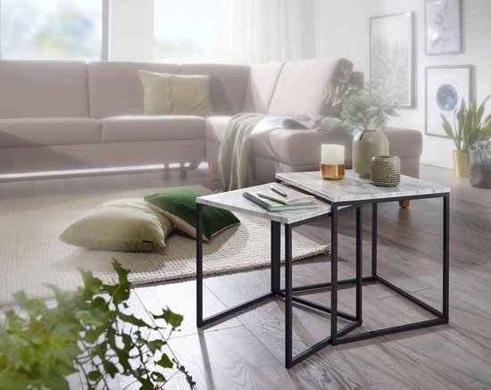 Sky Style Marmerlook Black Bijzettafel Set