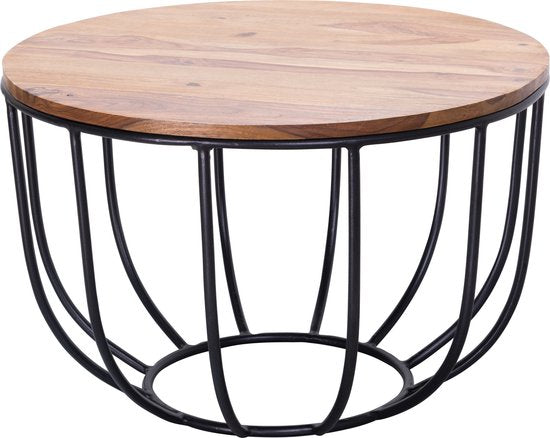 COFFEE TABLE MANORA 60x39x60 cm Sheesham solid wood / metal rattan table | Design coffee table | Coffee table Round | Living room table Industrial Brown | Wooden table coffee table solid | Living room with table