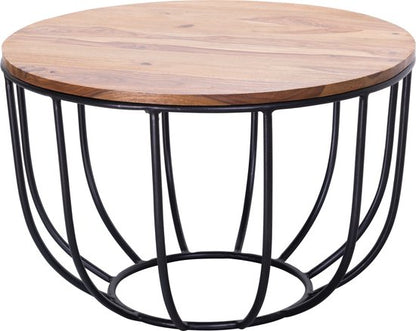 COFFEE TABLE MANORA 60x39x60 cm Sheesham solid wood / metal rattan table | Design coffee table | Coffee table Round | Living room table Industrial Brown | Wooden table coffee table solid | Living room with table