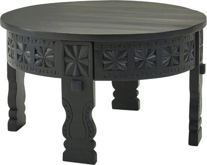 design salontafel 60x36x60 cm Mango massief houten salontafel rond zwart | Salontafel hout Salontafel massief | Tafel woonkamer oosters | Salontafel loungetafel