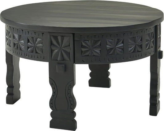 design salontafel 60x36x60 cm Mango massief houten salontafel rond zwart | Salontafel hout Salontafel massief | Tafel woonkamer oosters | Salontafel loungetafel