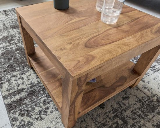 salontafel MUMBAI massief houten acacia 60 x 60 cm salontafel design donkerbruin landelijke stijl bijzettafel