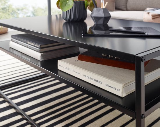 Coffee Table Metal 100x60x45 cm Rectangular Living Room Table Black with Storage | Industrial Living Room Table | Low Side Table Living Room Table