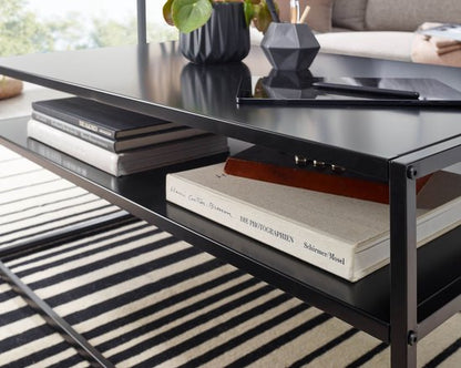 Coffee Table Metal 100x60x45 cm Rectangular Living Room Table Black with Storage | Industrial Living Room Table | Low Side Table Living Room Table