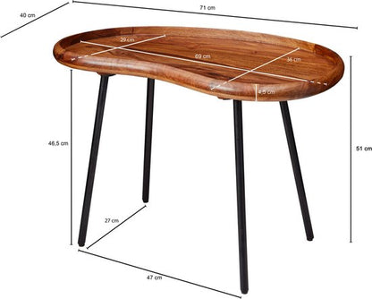 salontafel WL5.669 71x51x40 cm Sheesham massieve banktafel niervorm met metalen poten | Salontafel massief hout | Kleine niertafel echt hout | Stubentisch Holz | Bijzettafel Modern