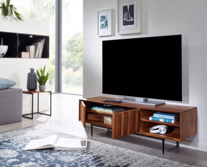 HiFi Lowboard Massief Sheesham-Hout TV-Dressoir 123x42x35 cm met twee Deuren | TV-Meubel Hoog | TV-Tafel TV-Bord Woonkamer Modern