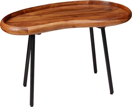 salontafel WL5.670 71x42x40 cm Sheesham massieve zitbank niervorm met metalen poten | Salontafel massief hout | Kleine niertafel echt hout | Stubentisch Holz | Bijzettafel Modern
