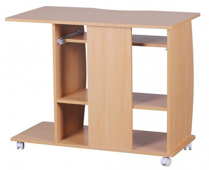 computertafel DIANA oprolbaar Beech 90 x 71 x 50 cm met toetsenbordplateau | Laptop tafel op wieltjes | Pc-tafel met ruimtebesparende printer tray | Bureau voor kleine ruimtes