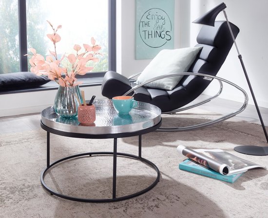 Coffee Table Aluminum 62x62x36 cm Hammered Metal Silver | Round Living Room Table | Modern Living Room Table | Small Side Table