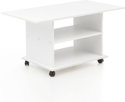 Design salontafel WL5.738 95 x 51 x 54,5 cm Wit Draaibaar met wielen | Salontafel Koffietafel | Salontafel Salontafel | Salontafel met opbergruimte