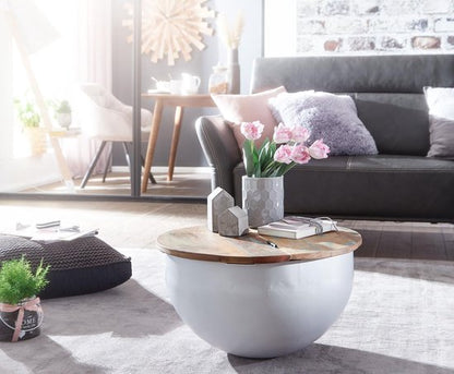 salontafel Mango 60x34x60 cm massief houten metalen tafel wit industrieel rond | Design salontafel met opbergruimte | Lounge tafel sofa tafel modern