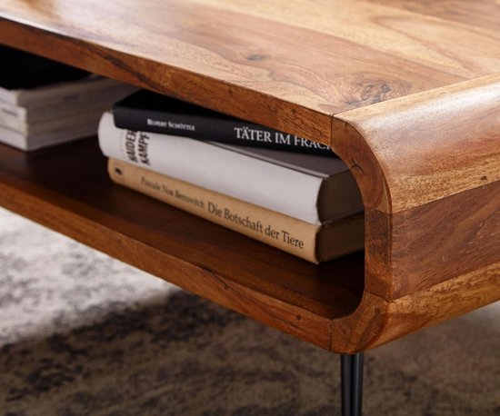 Coffee Table Solid Sheesham Wood and Metal 90x55x30 cm Living Room Table Brown | Rectangular Modern Table with Storage | Small Side Table Living Room Coffee Table