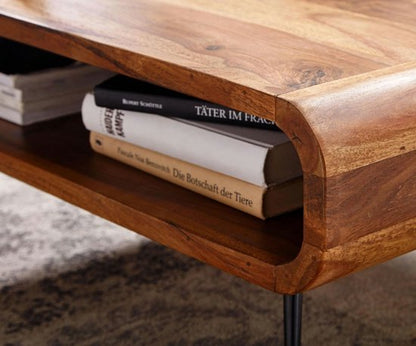 Coffee Table Solid Sheesham Wood and Metal 90x55x30 cm Living Room Table Brown | Rectangular Modern Table with Storage | Small Side Table Living Room Coffee Table
