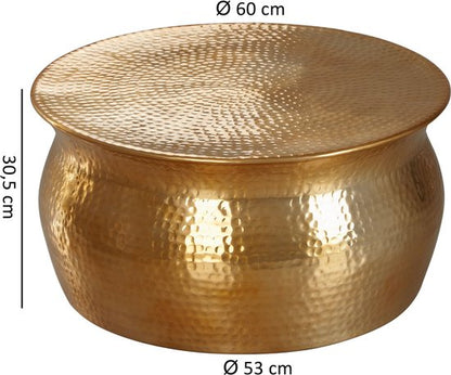 salontafel KARAM 60x30,5x60 cm aluminium gouden bijzettafel oosterse rond | Plat gehamerd koffietafeltje metaal Design salontafel modern | Tafel klein Indiaas stub tafel klein