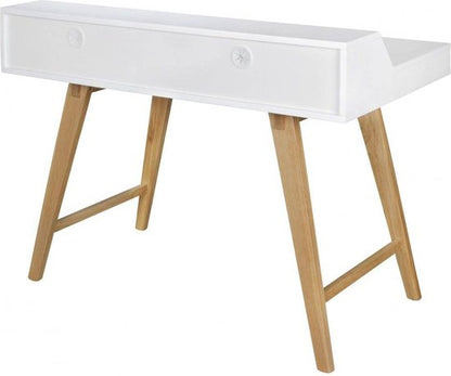 bureau SKANDI 110 x 85 x 60 cm MDF hout Scandinavische wit mat werktafel | Ontwerp Laptop tafel met kabelaansluiting | Office tafel met eiken poten