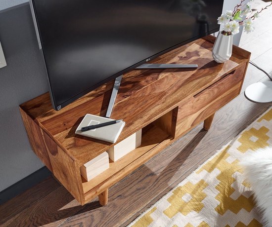 HiFi Lowboard Massief Sheesham-Hout TV-Dressoir 95x44x34 cm met Schuifdeur | TV-Meubel Hoog | TV-Tafel TV-Bord Woonkamer Modern