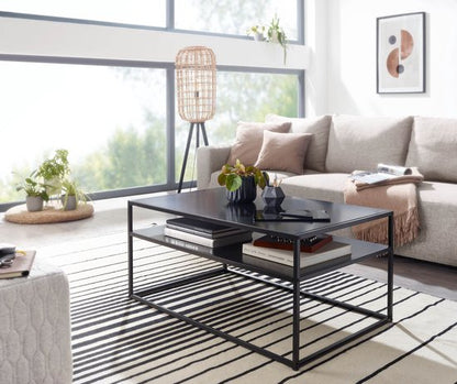 Coffee Table Metal 100x60x45 cm Rectangular Living Room Table Black with Storage | Industrial Living Room Table | Low Side Table Living Room Table