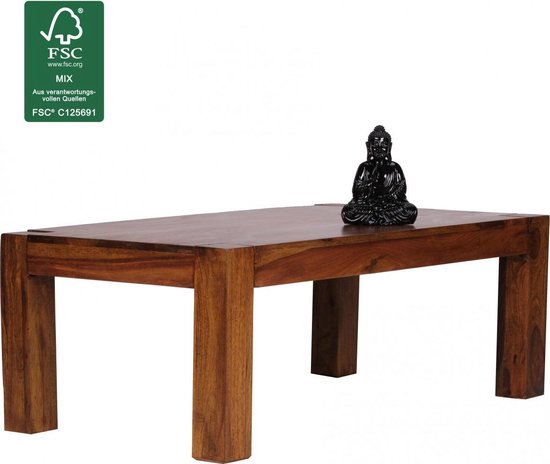 salontafel massief hout Sheesham 110cm breed salontafel ontwerp donkerbruin landelijke stijl tafel